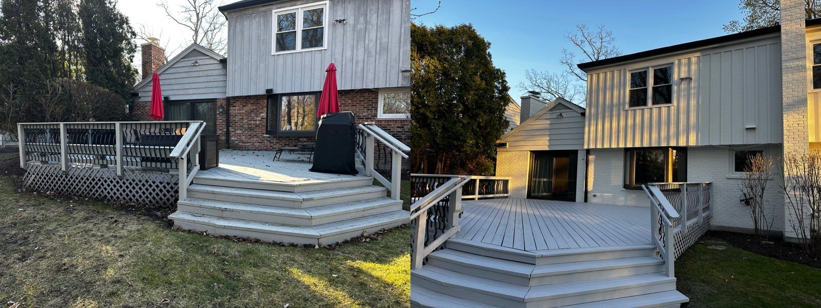 Backyard deck and steps before on the left and after on the right, Sunpainting project